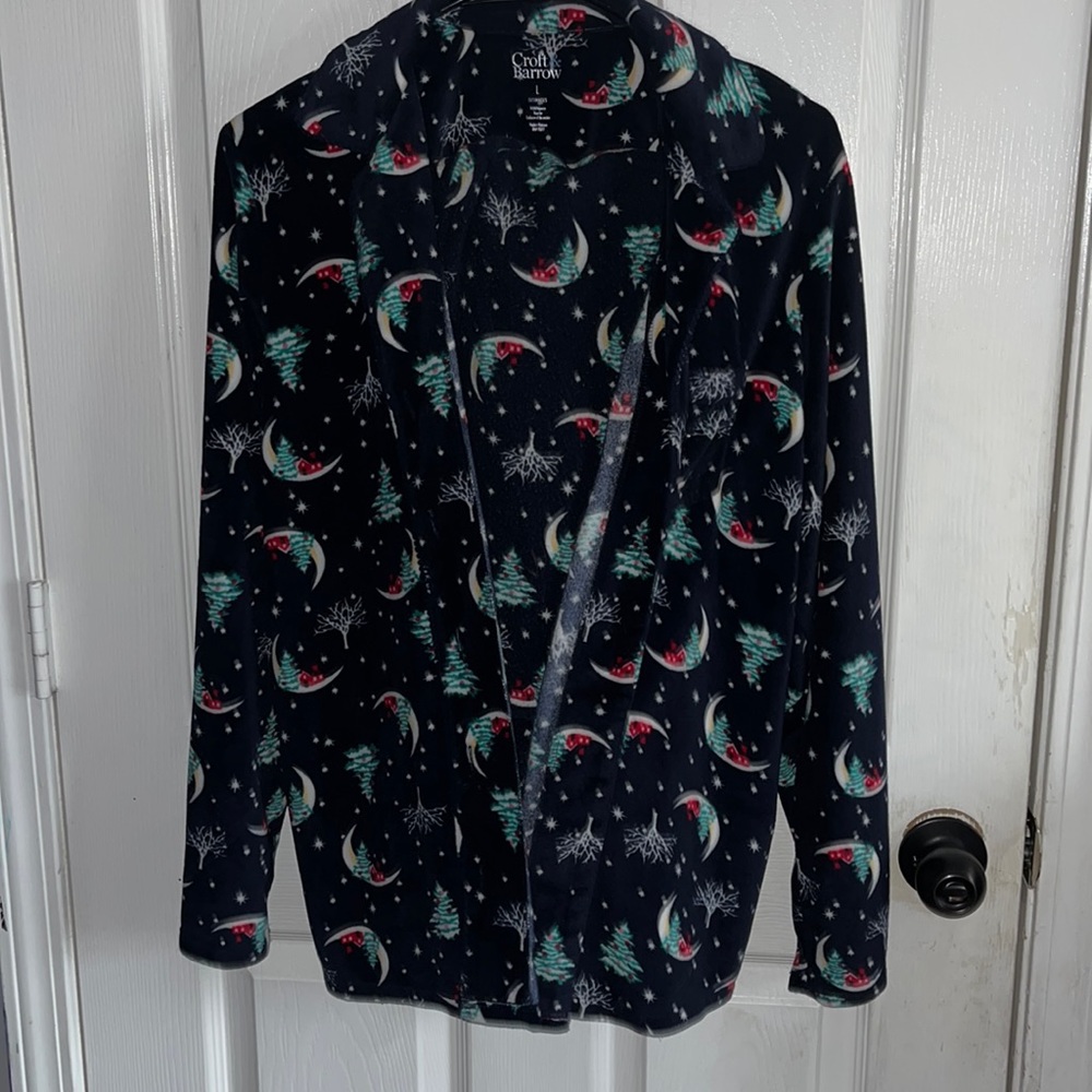 pajamas- dark blue christmas pajamas with festive design. VERY soft matching set